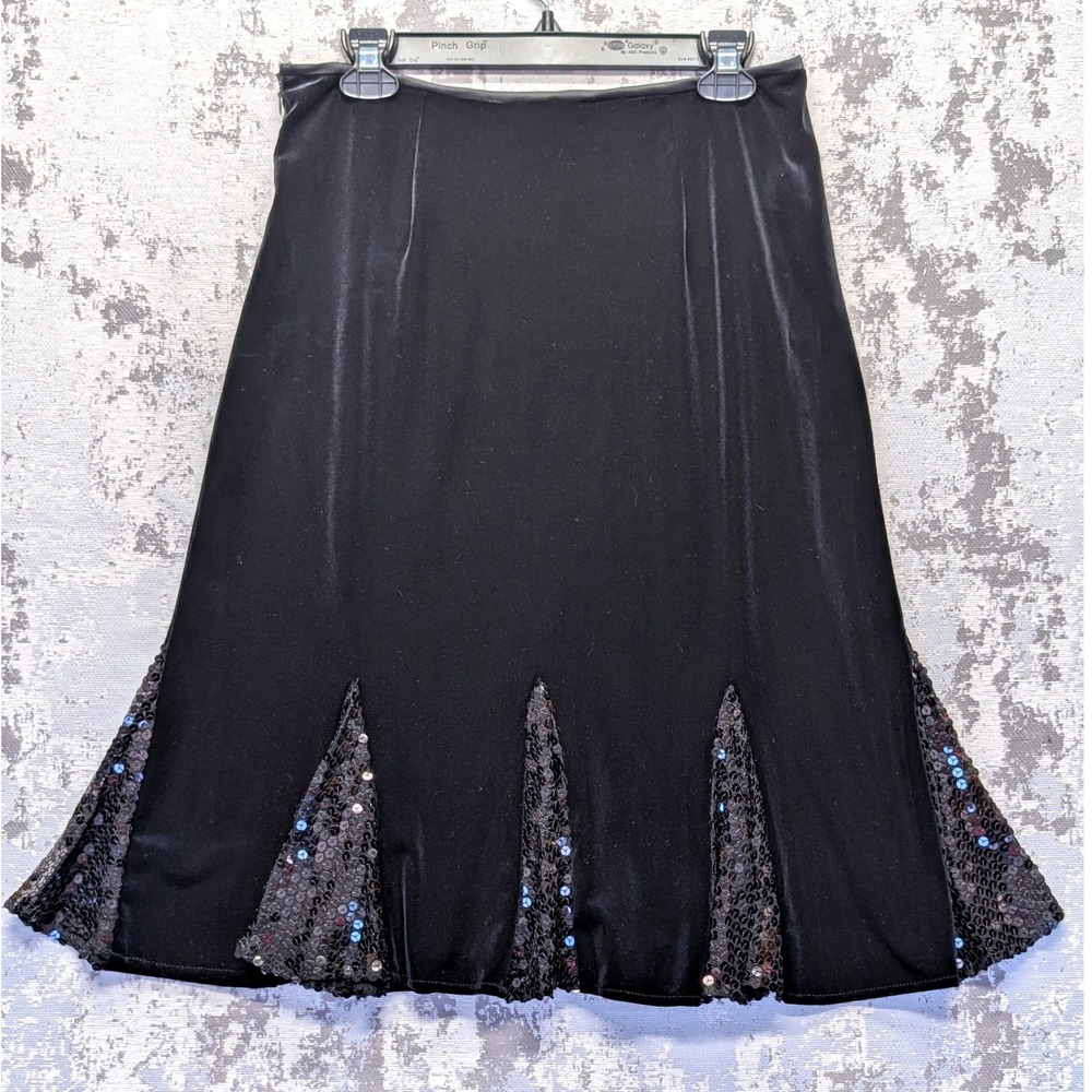 Jackie Jon New York Black Velvet Flared Skirt Sequins Embellished‎ Size 10